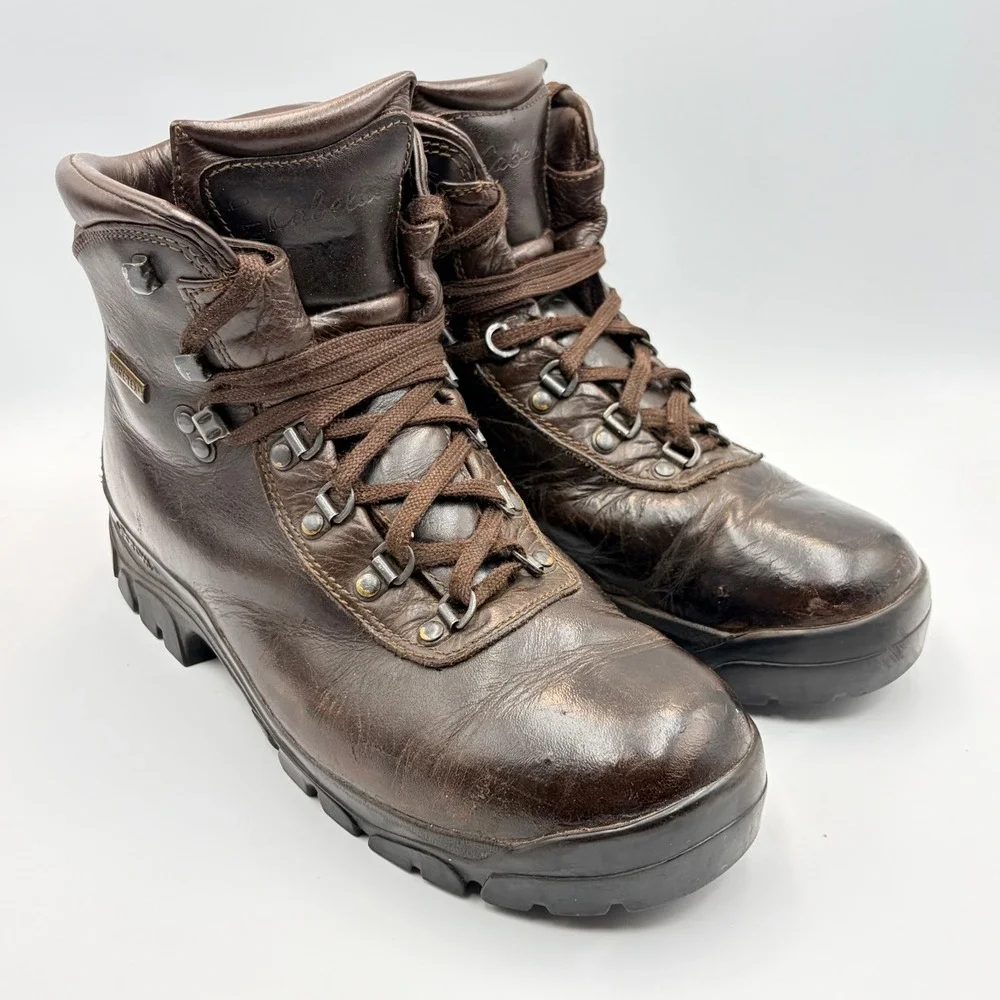 Vintage Cabelas Gore-Tex Leather Hiking Boots Brown Vibram Mens 9.5 Womens‎ 11